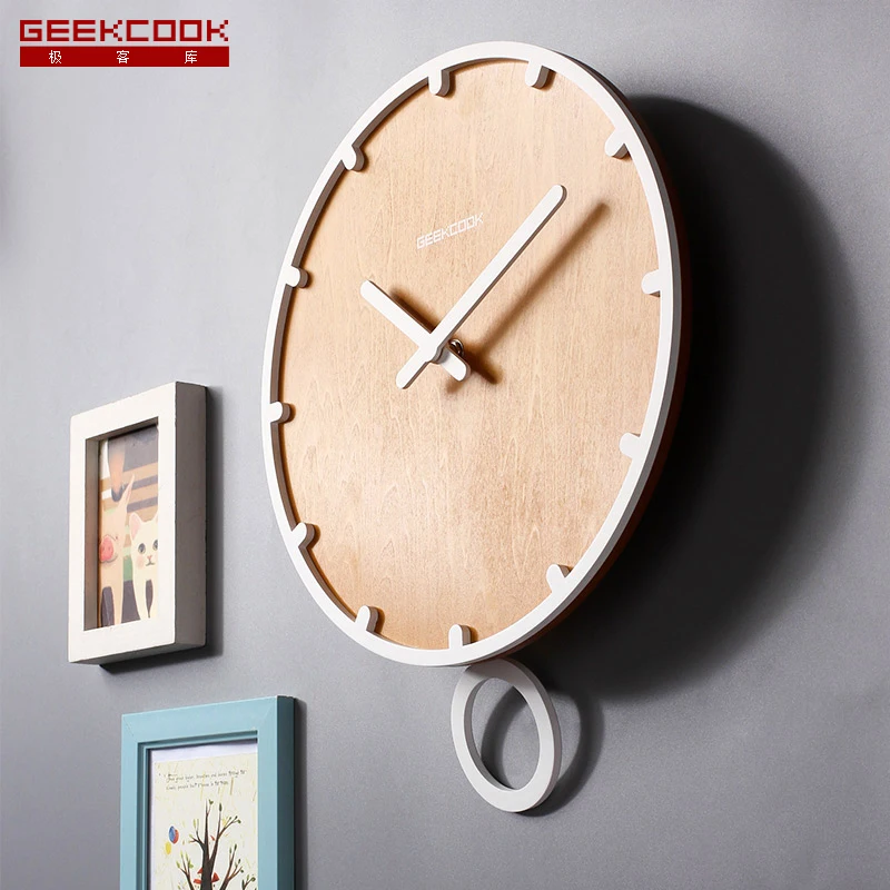 US $39.75 Swing Large Wall Clock Modern Design 3d Vintage Frameless Wall Clock Living Room Craft Set Clocks Wooden White 12 14 Inch Clock