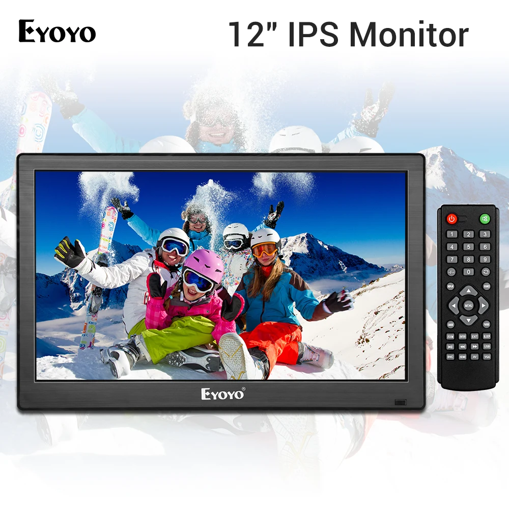 

Eyoyo 12 inch HDMI TV Monitor 1366x768 IPS LCD Screen Display HDMI/AV/USB Input with Remote Control for Home Office Surveillance