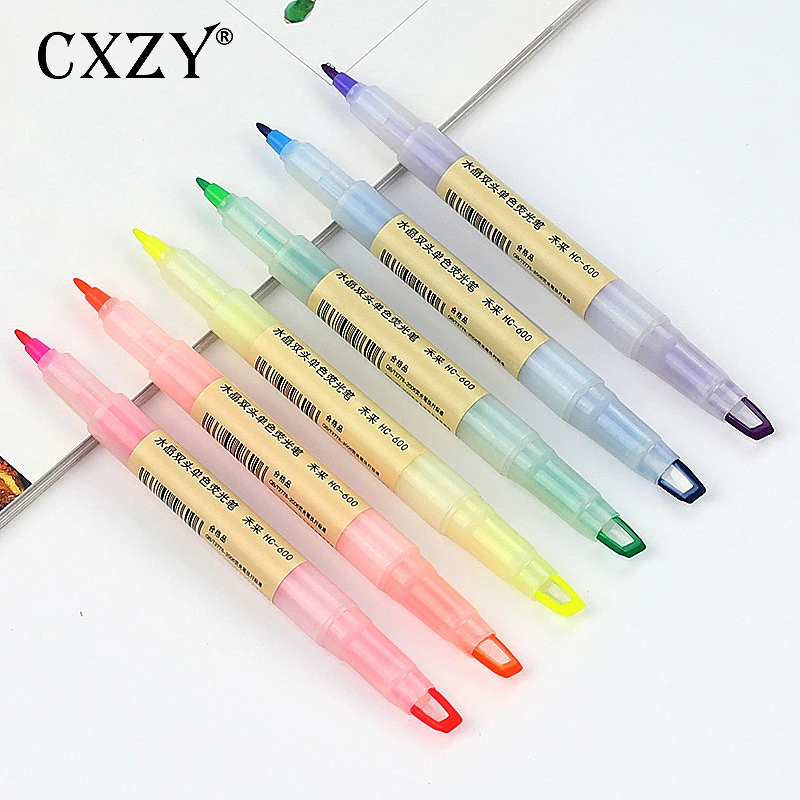 

CXZY Kawaii Candy color Highlighter Pens set Double Headed hilighter scribble pastel chalk Mark Art Japanese fluo school 1M806