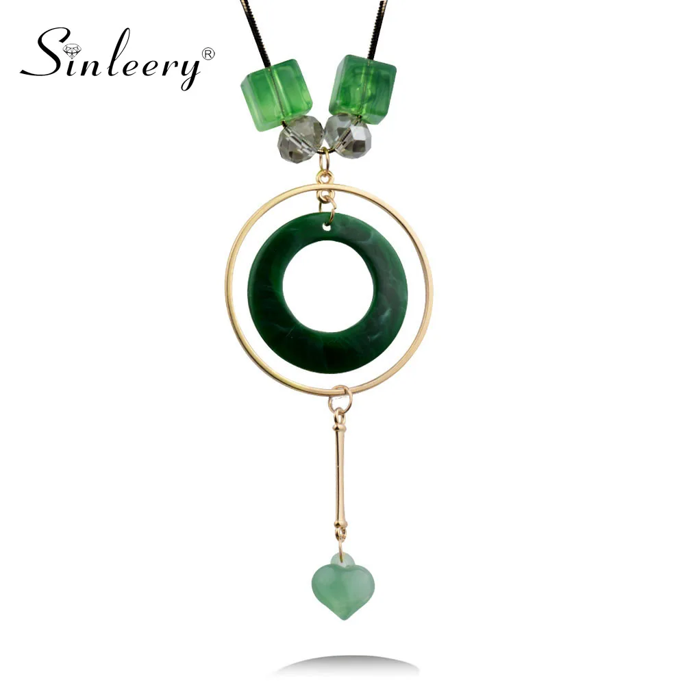 

SINLEERY Bohemia Style Circle Alloy Round Acrylic Pendant Necklace Long Chain Women Jewelry Original Design MY360 SSH