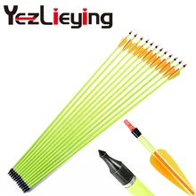 Стрельба Из Лука Арбалет желтая карбоновая стрела 12 шт. 30 дюймов лопасти 500 позвоночника соединение/изогнутый лук практика/стрелок из лука охота/головы