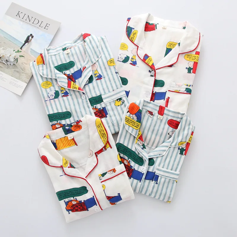 

mom and son matching clothes Childrens Cartoon Nightwear Japanese Yarn Parent-Child Wear Spring Long-sleeved Two-piece Set