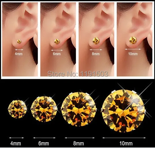 Wholesale 10 Pairs Fashion Jewelry Stainless Steel Round Zircon Stud Earrings 10 mm size for Women