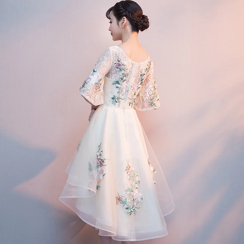 Robe de soiree кружевное вечернее платье цвета шампанского с аппликацией короткое