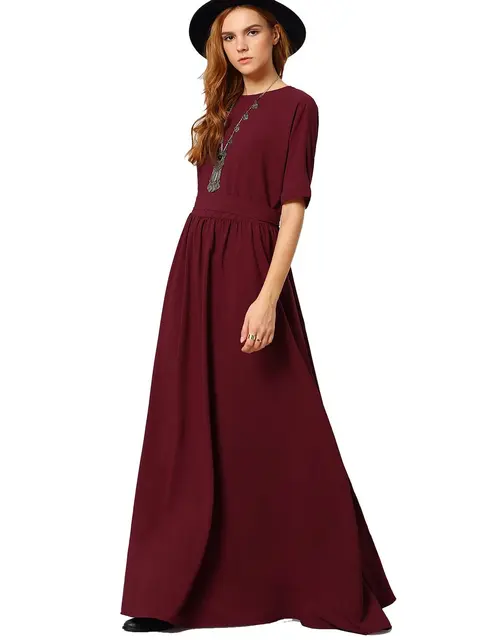 Women's Casual Floor Length X Long A Line Dress Half Sleeve Pleated ...