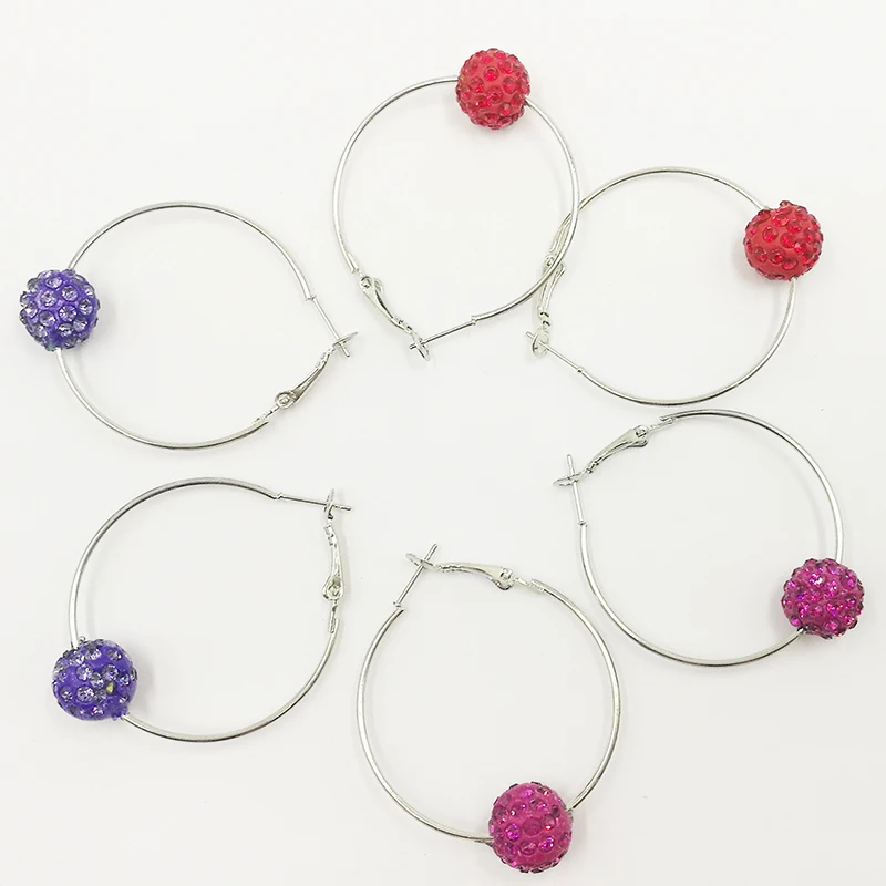 

Loverly Spakly Crystal Hoop Earrings White Plated Loop Earrings With 12mm Clay Beads
