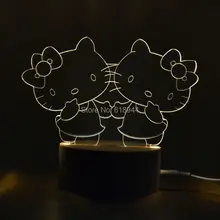 Горячая деревянный современный светодиодный настольная лампа оригинальная модная прикроватная ночник для спальни подарок на день рождения Хелло Китти