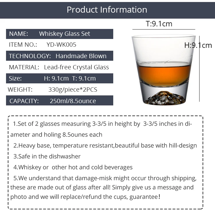 Набор из 2 стаканов для виски объемом 250 мл с тяжелой основой, бессвинцовый кристалл, экологически чистый стакан для виски с подарком для бара, вечерние, 8,5 унций