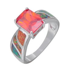 Joyería con estilo Exquisito Ópalo de Fuego Del Arco Iris Brillante Anillo de Bodas Para Las Mujeres 925 de Plata Rojo Lleno de Compromiso Anillos Bijoux RS0147