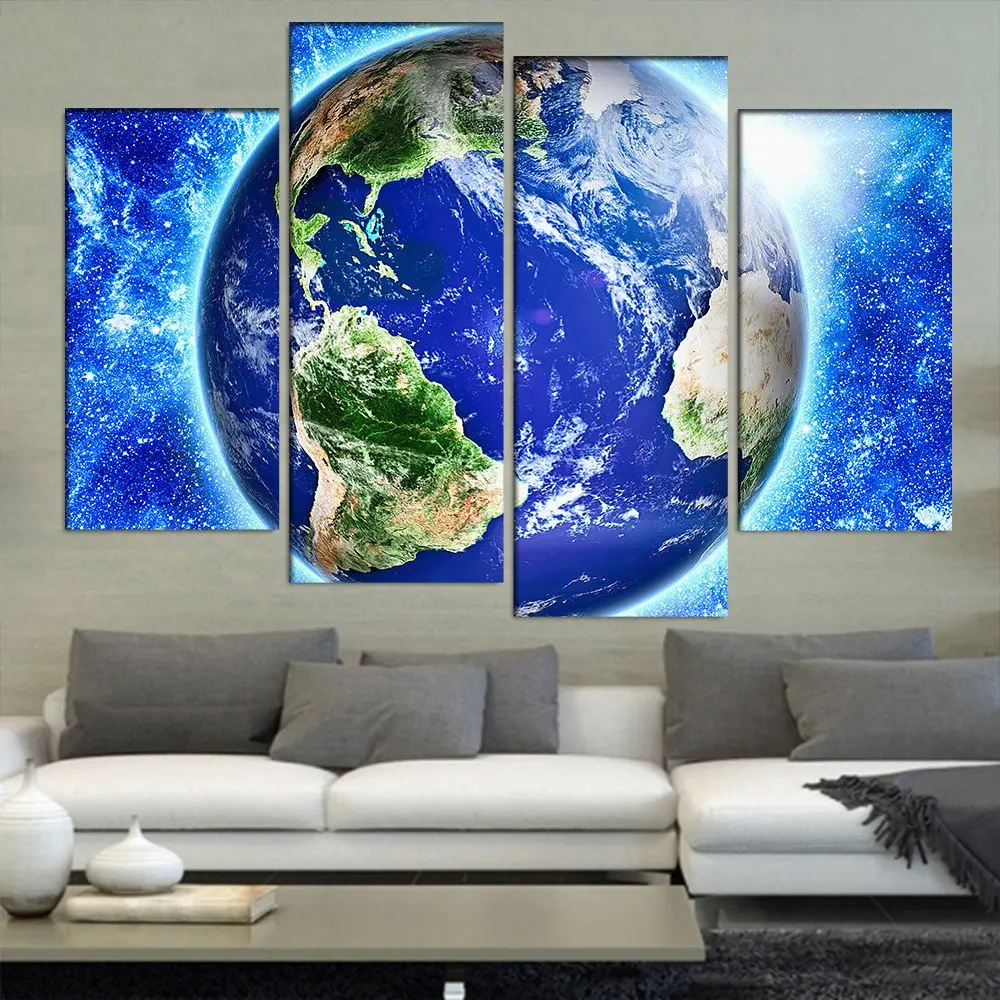 Blue Earth From Space 4 Pieces/sets Canvas Art Canvas Paintings