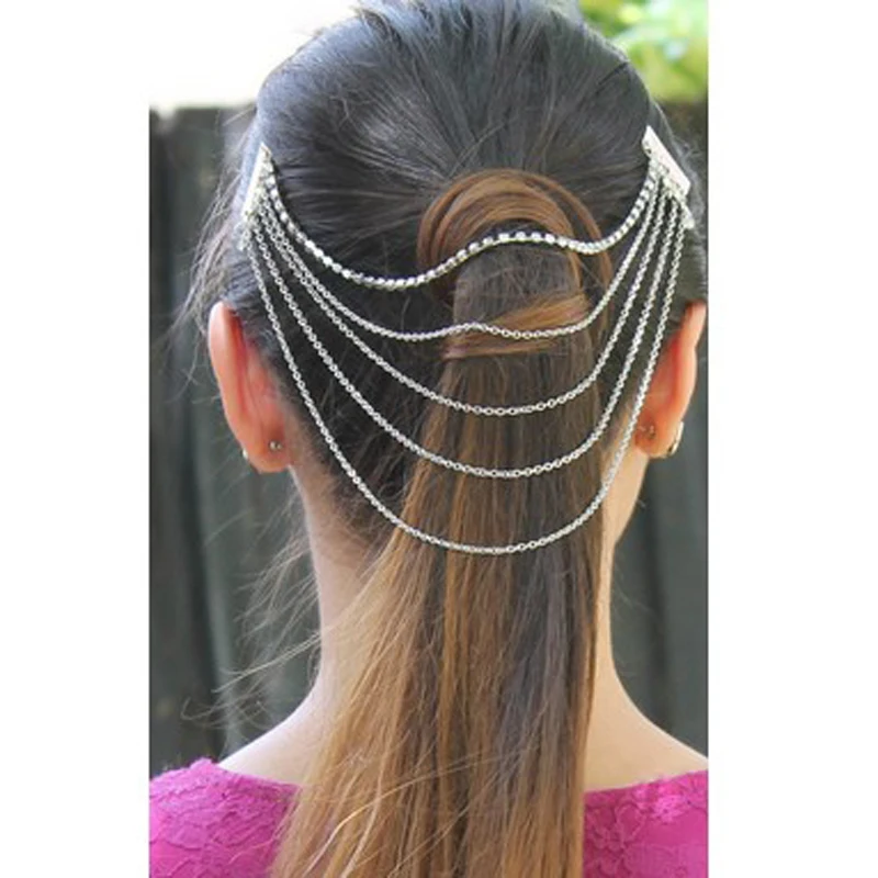 Fashion Punk Hair Cuff Pin Clip 2 Combs Tassels Chains Head Band