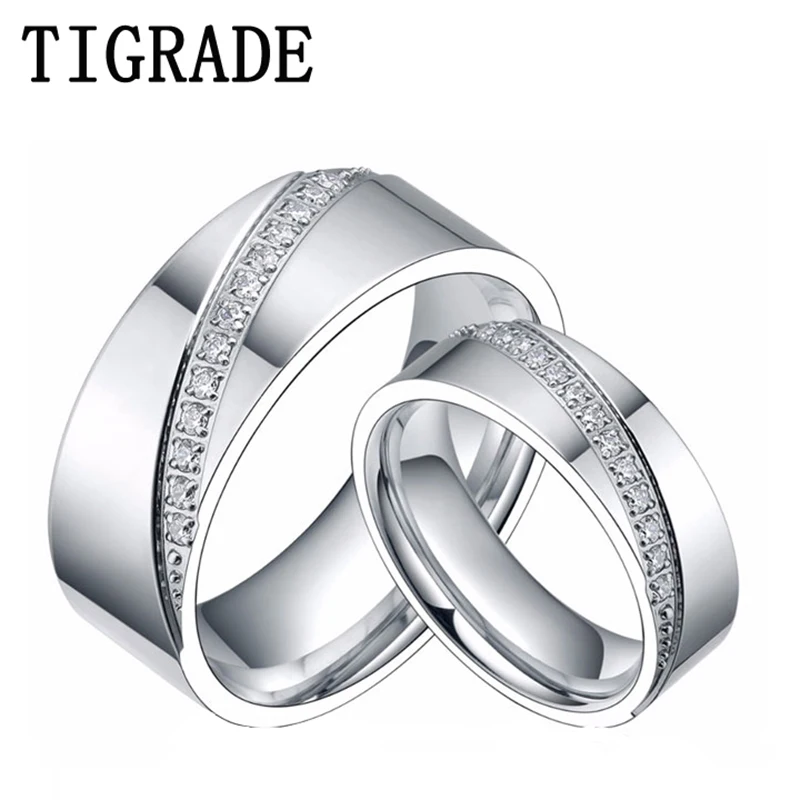 MoAndy Anniversary Ring Stainless Steel Ring Women Wedding Ring Eternity Cubic Zirconia