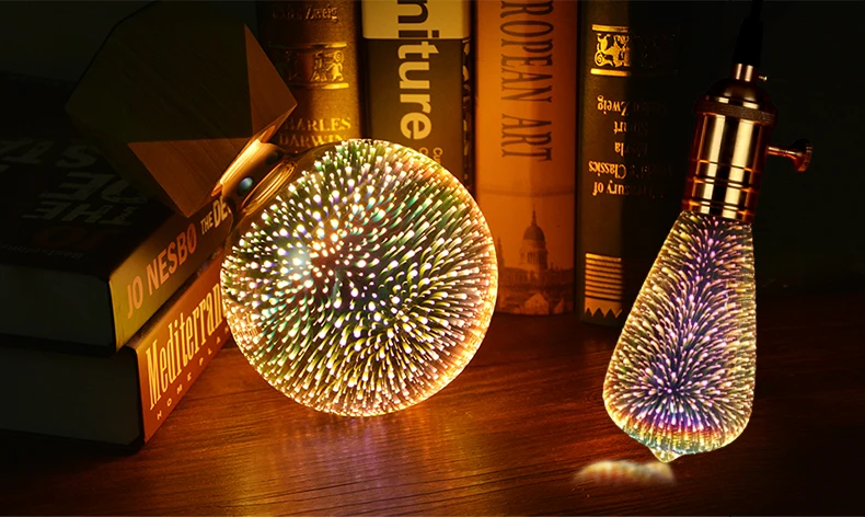 Фея фейерверк 3D эффект праздничные светодиодные лампы Винтаж декоративные лампы 3D светодиодный светильник 110 V-220 V E27 4 Вт A60 ST64 G80 G95 G125 для дома