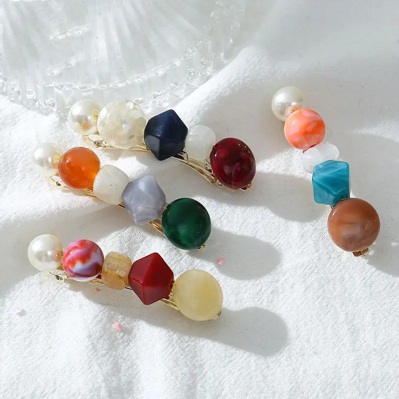 

1 Pc Korea Imitiation Pearl Hairpins Hair Accessories For Women Girls Gold Metal Color Beads Simple Metal Hair Clips New Arrive