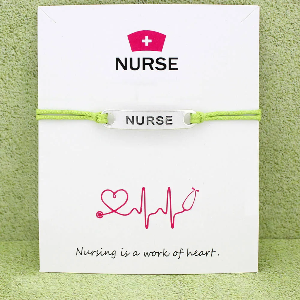 

Medical Nurse Hat OT LPN EMT Antique Silver Charm Card Bracelets Lime Green Blue Mint Blue Red Women Men Jewelry Gift Custom