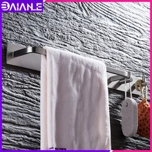 Towel Bar Black Aluminum Brushed Single Towel Holder Rail Wall Mounted Bathroom Towel Rack Hanging Holder with 2 Hooks toallero