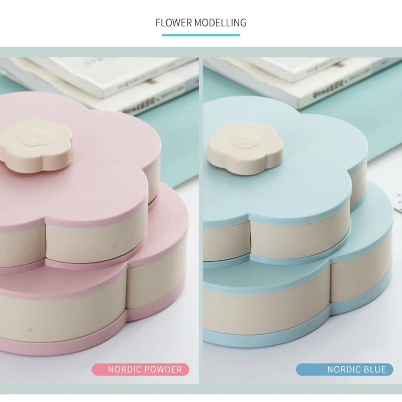 MICCK Petal-Shape Rotating Snack Box Candy Tray Food Storage Box Wedding Candy Plates Double-deck Dried Fruit Organizer Storage