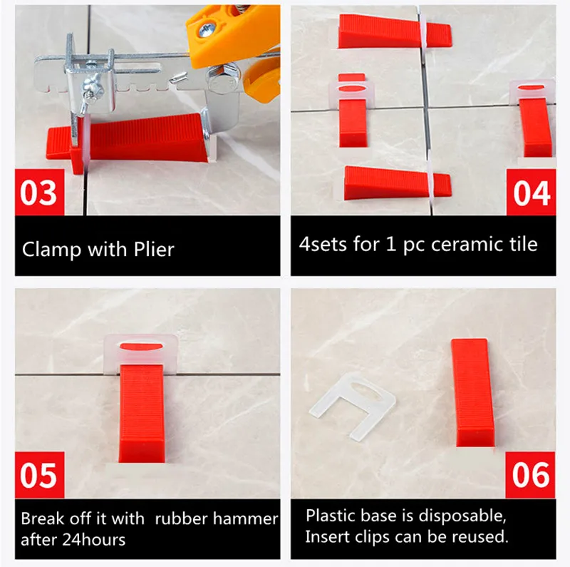 Точные плитки выравнивание Системы 100 клипы + 100 клинья + 1 ПЛИТКА Плоскогубцы пол, стены без каблука уравнитель пластиковые прокладки