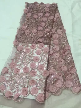 

Latest Pink African lace fabric 2019 high quality beads lace fabric pretty french tulle laces fabrics for garment material