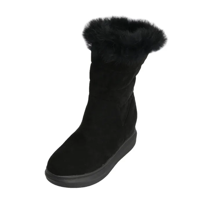 ANNYMOLI/женские зимние сапоги до середины икры на платформе со скрытым каблуком новая зимняя обувь на каблуке, увеличивающая рост, на натуральном меху черный цвет, большие размеры 43 - Цвет: Черный