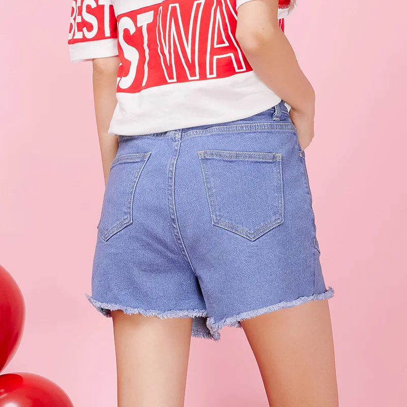 LEIJIJEANS Весна и лето стиль классика Высокая уличная девушка горячие короткие размера плюс светло-голубые джинсовые шорты с высокой талией 9056