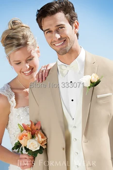 

Custom Made Beige 1 Buttons Groom Tuxedos Best man Groomsman Men Wedding Suits Bridegroom Jacket+Pants+Tie+Vest