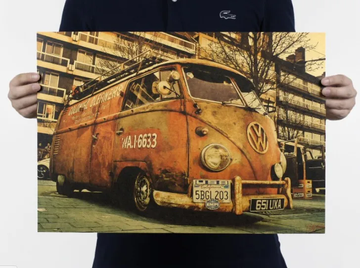 

Roadside Volkswagen Vintage Kraft Paper Classic Movie Poster Map School Wall Garage Decoration Art Retro Prints