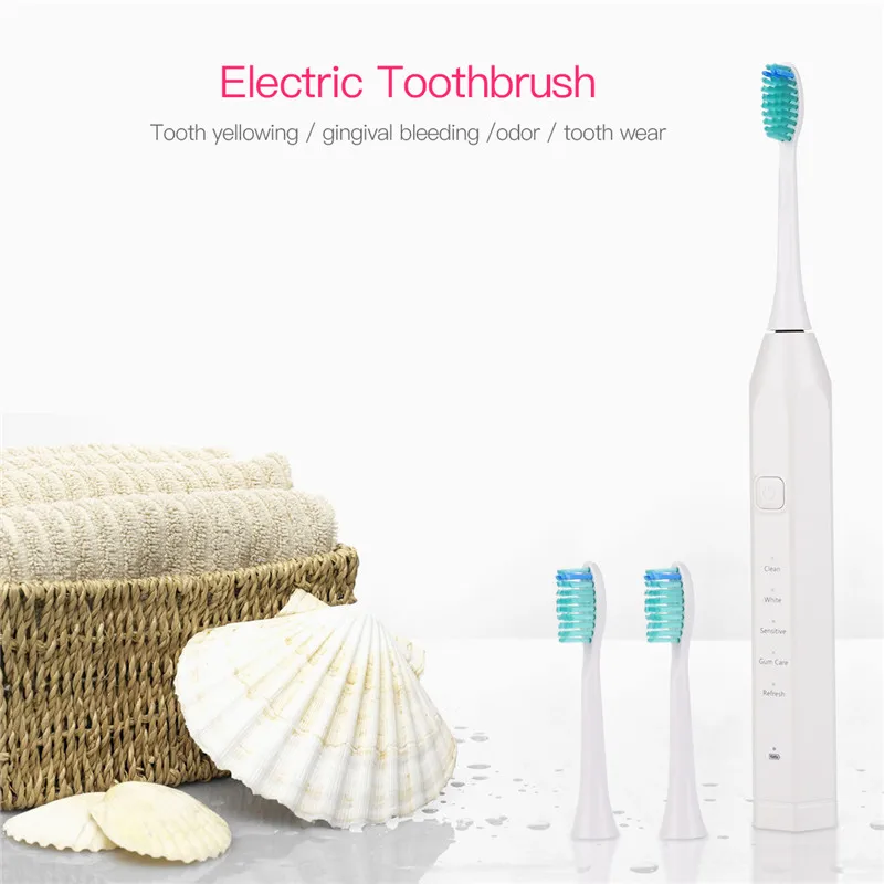 

Rechargeable Sonic Electric Toothbrush USB Charge with 3pcs Replacement Heads for Adults IPX7 Waterproof Oral Care Clean Tooth21