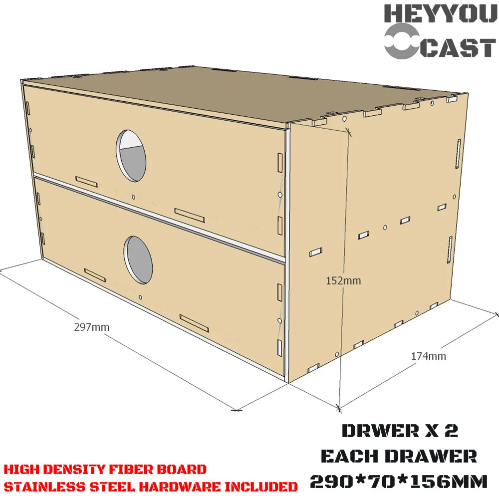 

2 Drawers - 290 x 70 x 45mm MDF Drawer Box- Laser Cut Wood - MDF Corner Model Paints Rack Set
