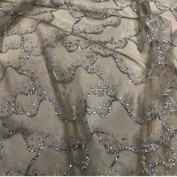 

Latest silver with glitter French lace material nice net lace fabric for lady dress UN104(5yards/lot)