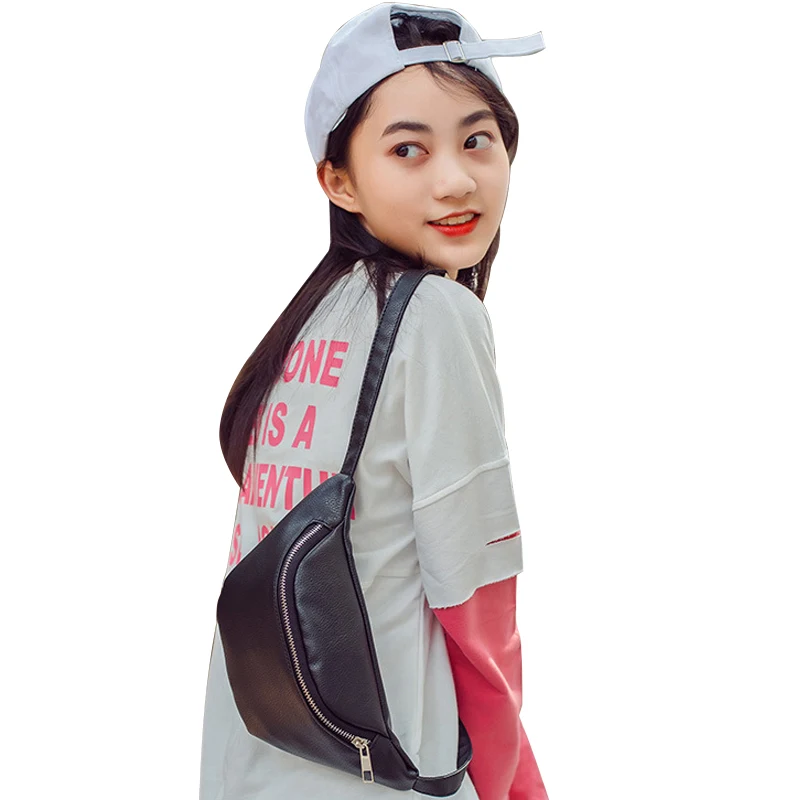 

Women PU Leather Fanny Pack Female Black White Waist Bag Purse Ladies Mini Waistbag Girls Phone Pouch Chest Belt Bag 184