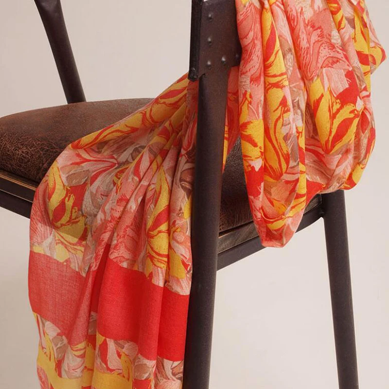 orange printed scarf cashmere silk