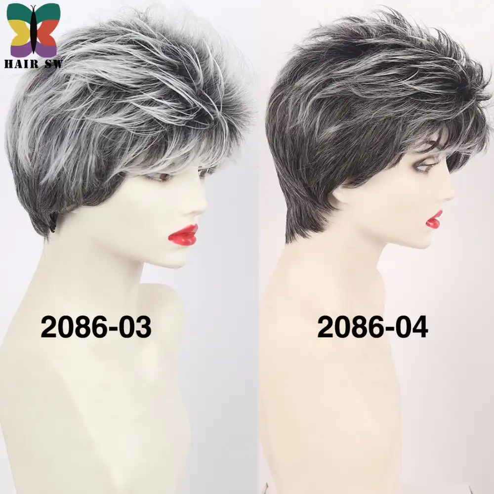 Volosy Sw Naturalnye Volnistye Korotkie Serye Pricheski Parik S Chelkoj Pushistye Sloi Stilnye Sinteticheskie Pariki Belyj Dlya Pozhilyh Zhenshin Bolee 60 Wig White Wigs With Bangswig Withe Aliekspress