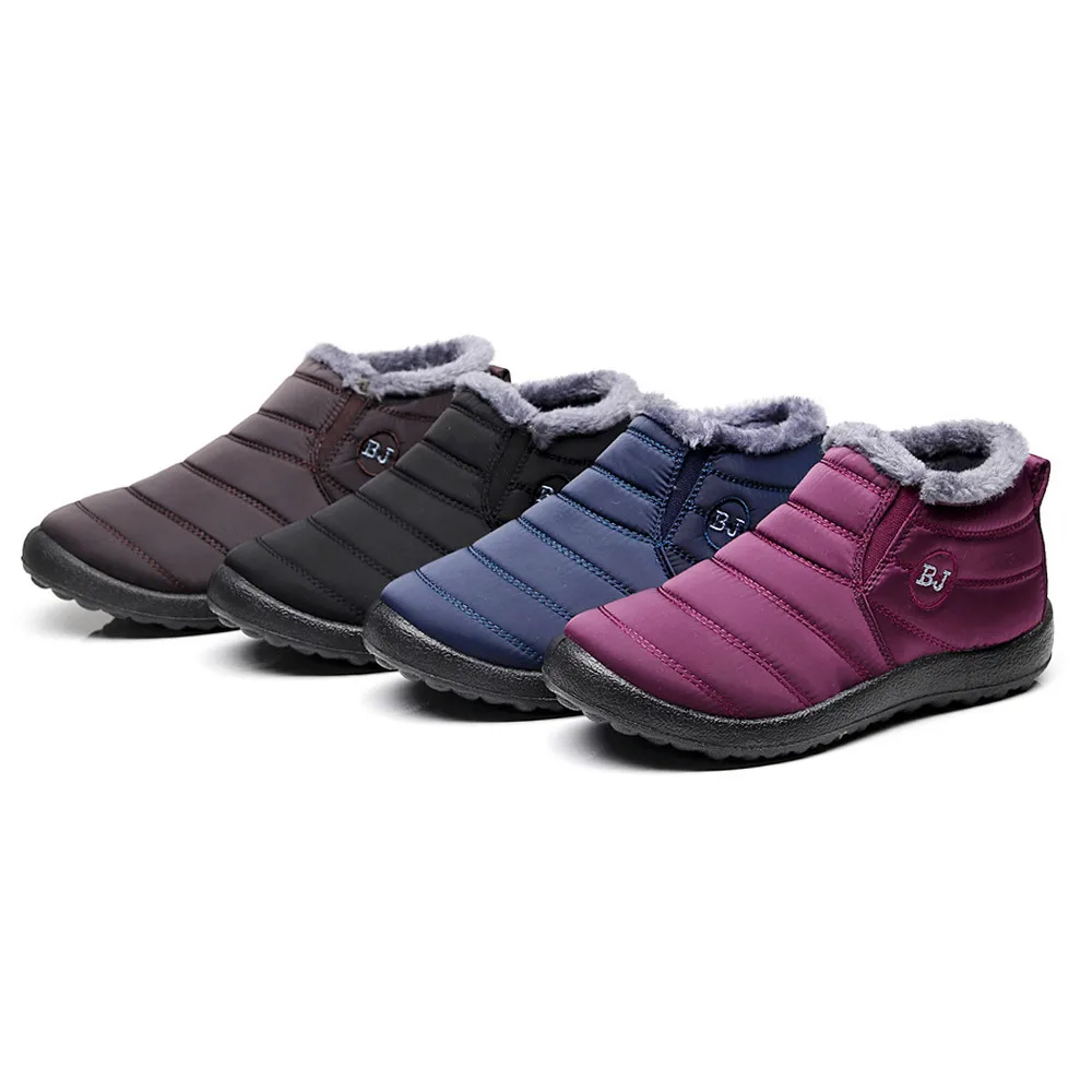 

2019 Winter Boots Plush Warm Snow Boots Casual Waterproof Platform Flats Zipper Ankle Boots Plus Size Shoes Women Drop Shipping