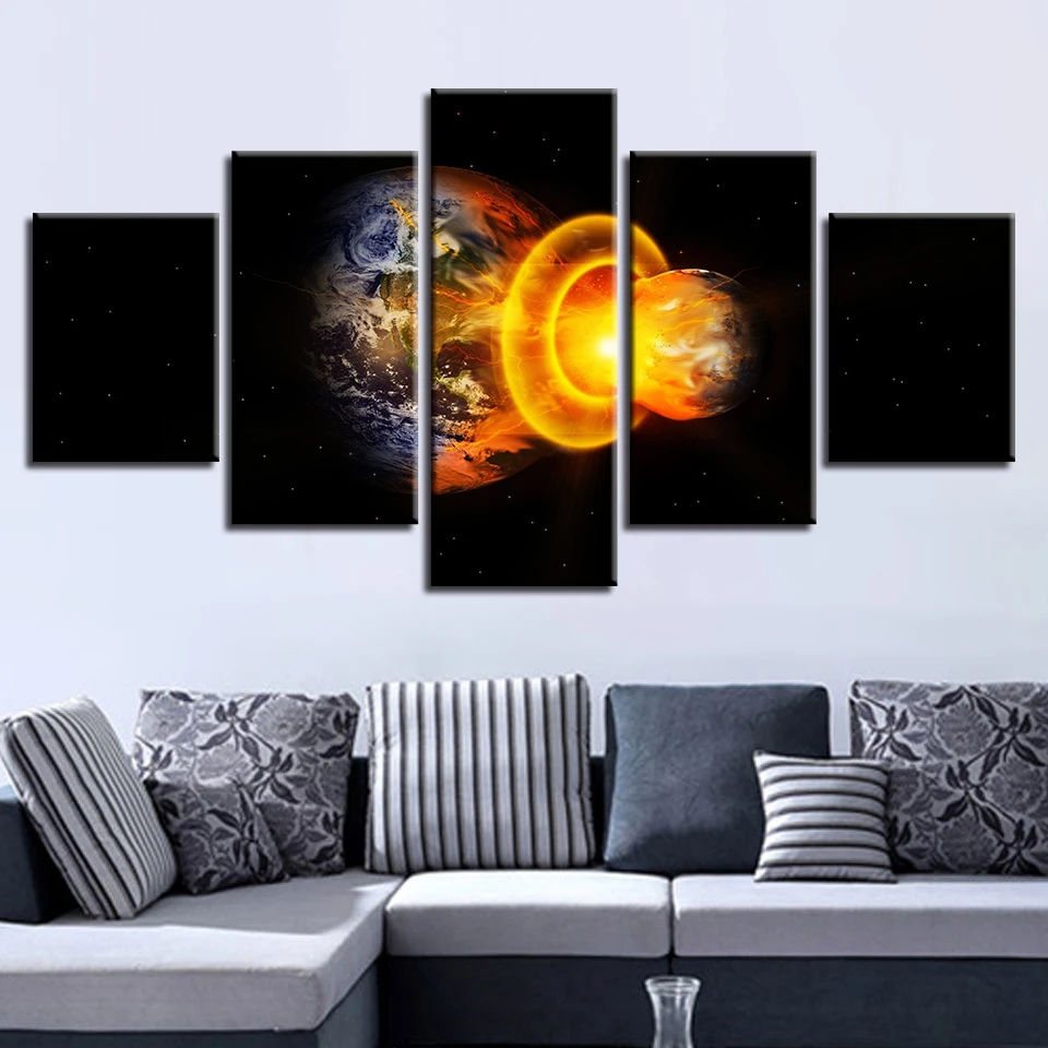Printing Wall Art Poster 5 Pieces Mars Hits The Earth Abstract Scenery Canvas Pictures Modular Living Room Decor Frame Paintings