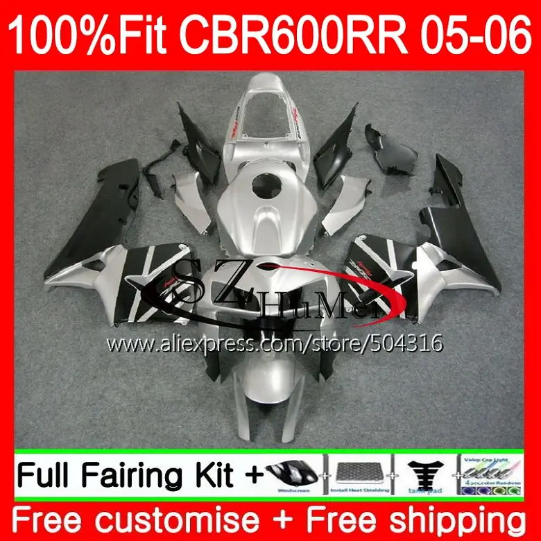 

Injection For HONDA CBR 600RR Sliver black CBR600 RR 05 06 600F5 51SH11 CBR600RR F5 05 06 CBR600F5 CBR 600 RR 2005 2006 Fairings