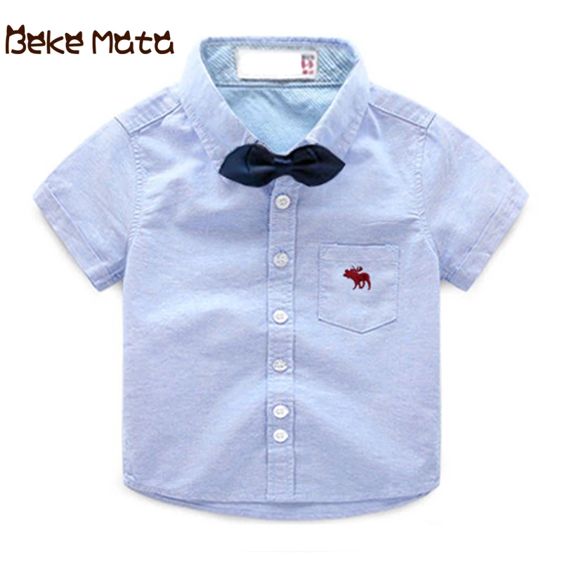 

BEKE MATA Baby Boy Shirt Summer 2018 Casual Short Sleeve Kids Shirts Boys With Bow Cotton Toddler Clothes For Children 2-11Y