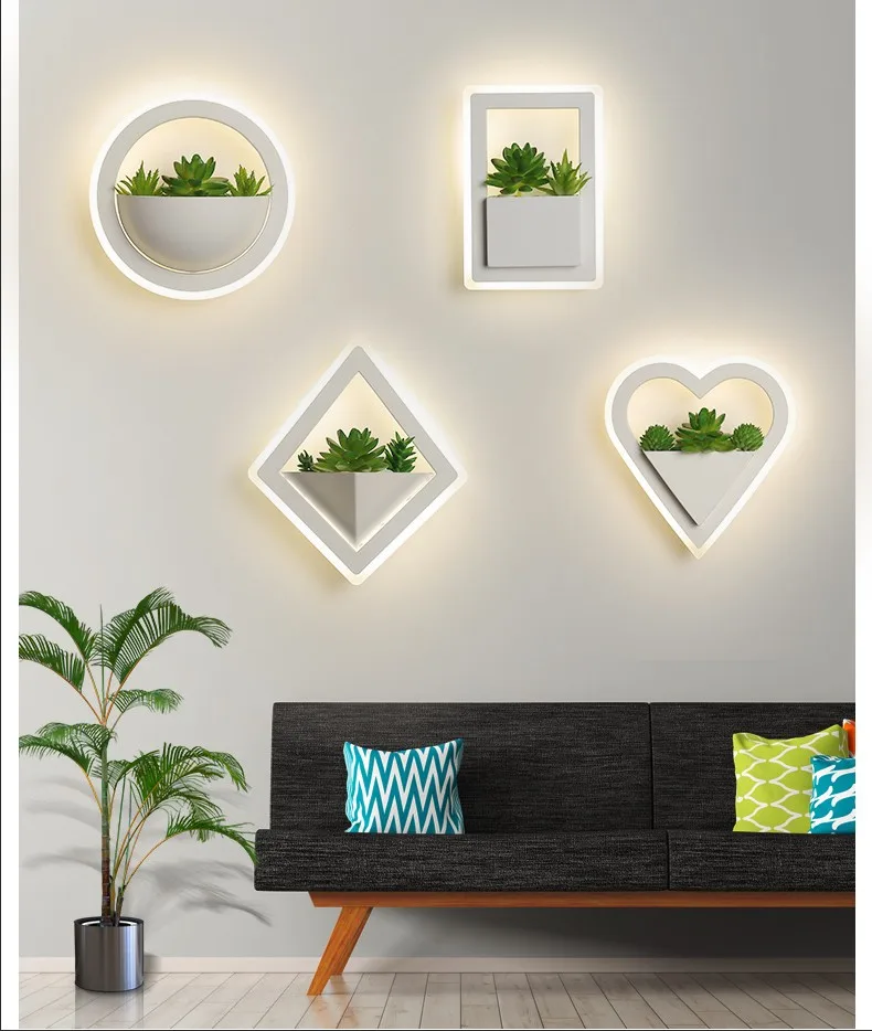 Simples e Moderno Luz de Parede Wecus Nova Arte Planta Lâmpada Cabeceira Personalidade Criativa Corredor Sala Estar Parede 3 (Wecus) nova arte planta luz de parede