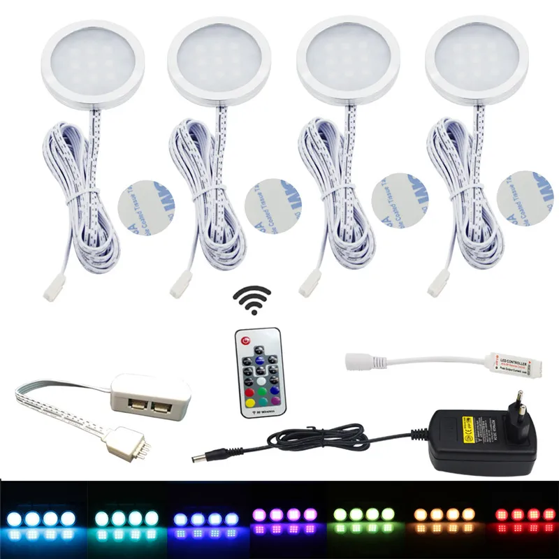  AIBOO LED Under Cabinet Light Puck Light Kit RF Remote Control Dimmable RGB Cabint Lamp for Kitchen - 32797852935
