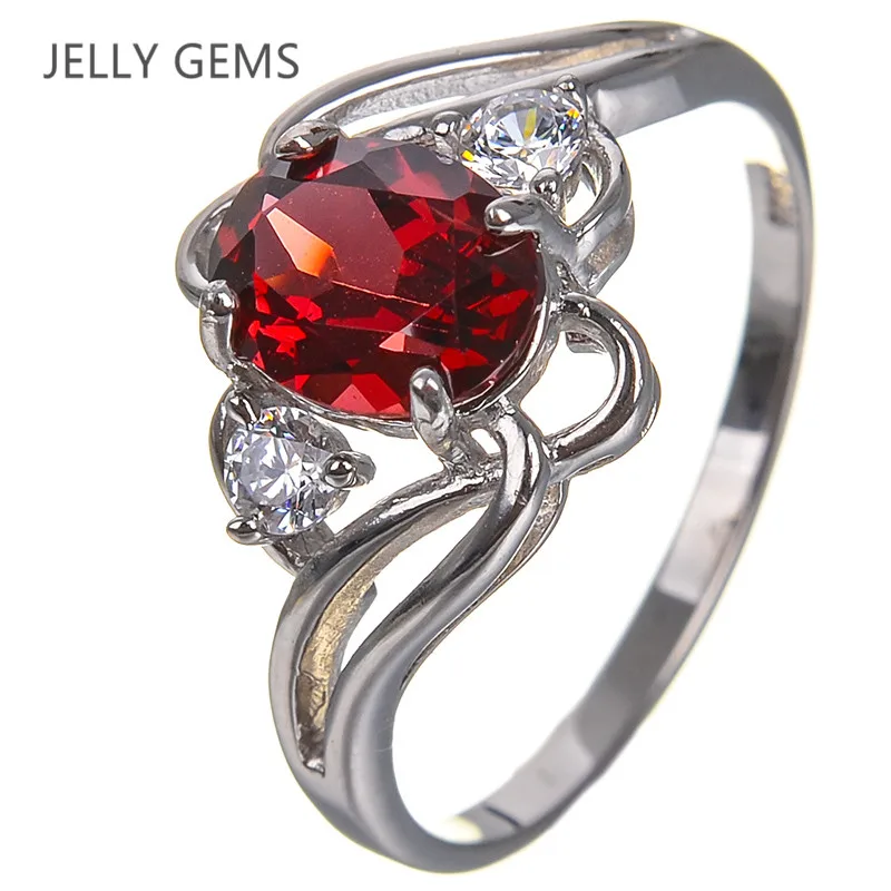 JellyGems Кольцо с натуральным гранатом 925 пробы серебряный винный красный драгоценный камень ювелирных украшений для Для женщин подарок 1.5ct овальный камень 6*8 мм