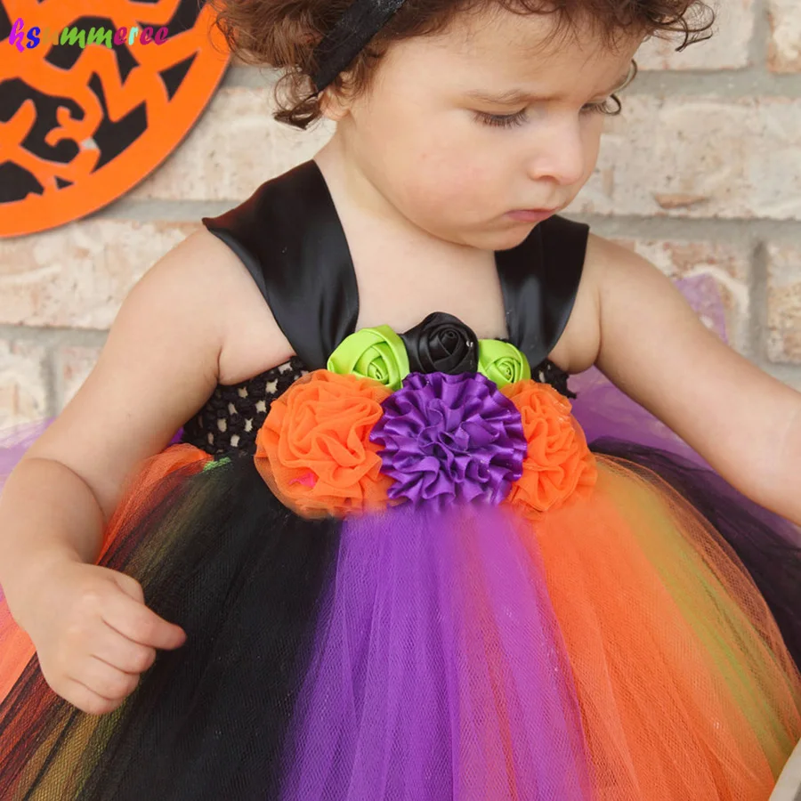 Baby Girls Halloween Costume Flower Kids Tutu Dress Children Princess Tulle Dress Rainbow Princess Children Ball Gown (9)