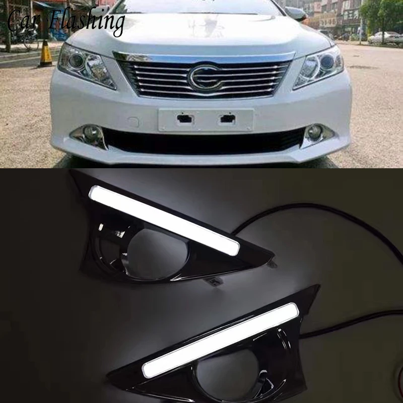 

Car Flashing 1 Pair DRL For Toyota Camry 2012 2013 2014 Daytime Running Lights fog lamp cover with turn signal yellow daylight