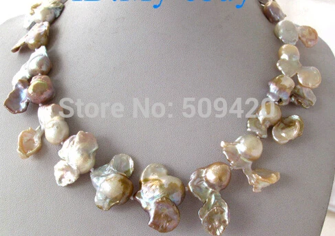 

~~ Free ShippingUnusual Pink Lavender White Brown Baroque Keshi Keishi Pearl Necklace 18