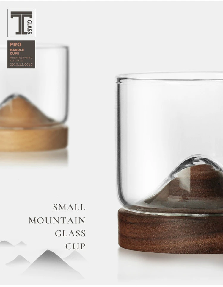 Japanese Style Creative Design Volcano Hill Crystal Whisky Cup With Wooden Stock Bar Household Wine Glass Liquor Collins Glasses