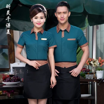 

Hotel Uniform Summer Waitress Uniforms Restaurant Cafe Waiter Short Sleeved Shirt Tooling Work Clothes Overall J059