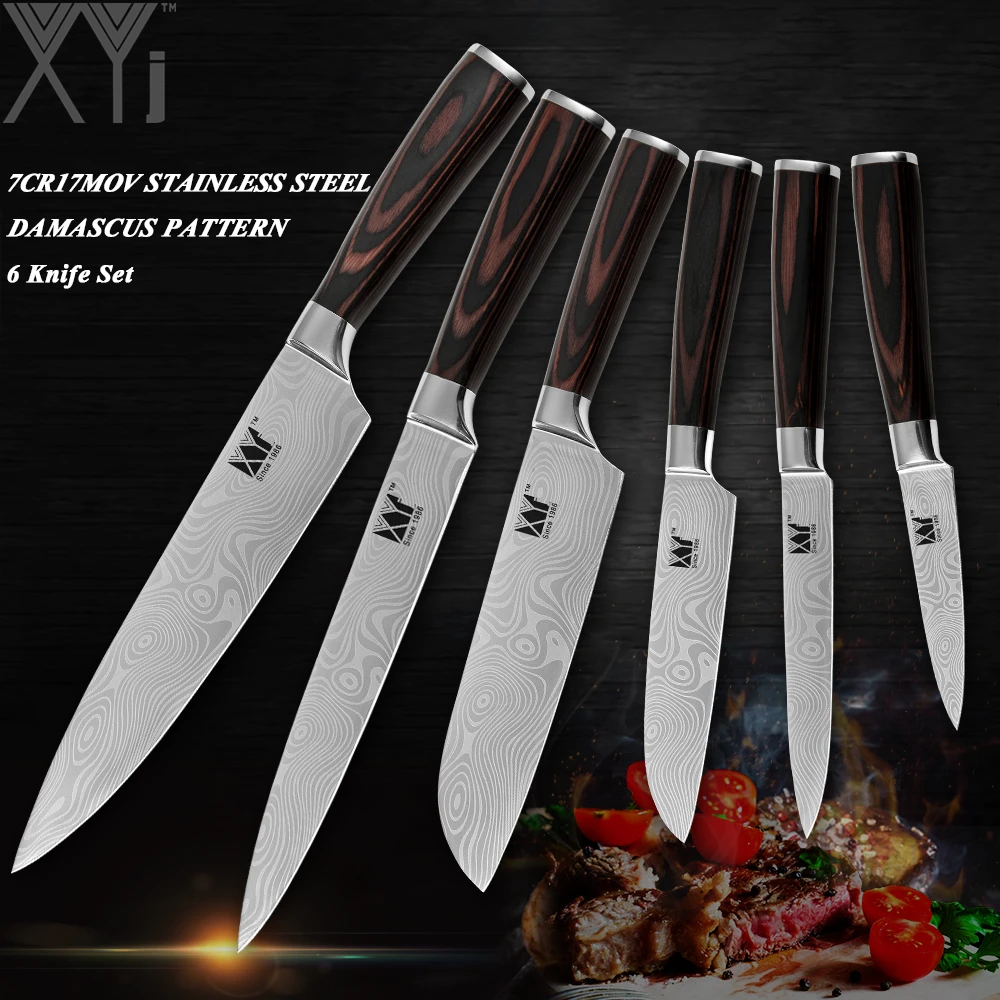 XYj набор кухонных ножей из 6 предметов нержавеющей стали Santoku кухонный нож для