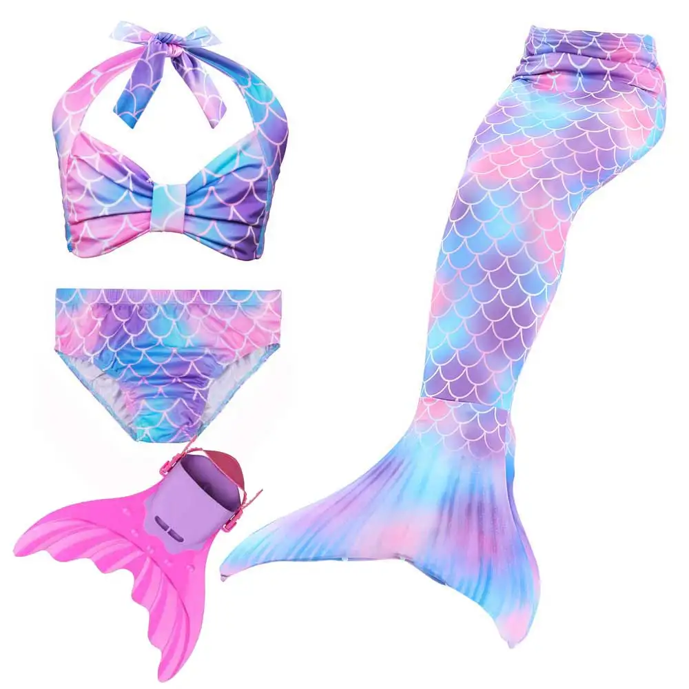 Купальный костюм с хвостом русалки для девочек; детский купальный костюм с хвостом русалки; комплект купальных костюмов с монофином - Цвет: With Fin 11