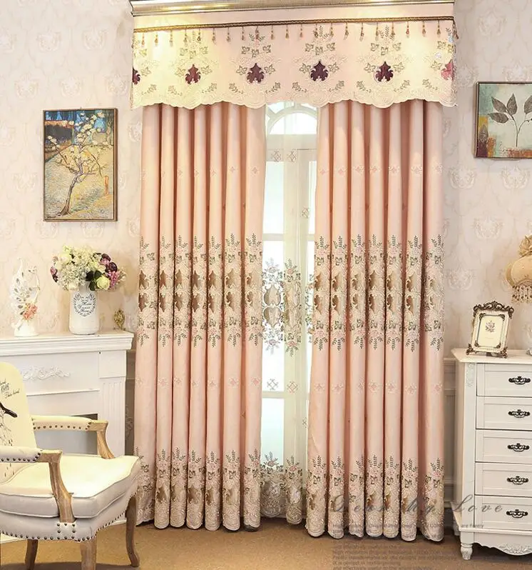 New European style living room luxury coffee embroidery custom curtain fabric double curtain