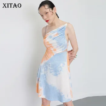 

XITAO Off Shoulder Backless Dress Slim Knitted Irregular Spaghetti Hollow Out A Line Wild Joker Korea Fashion Summer WLD1654