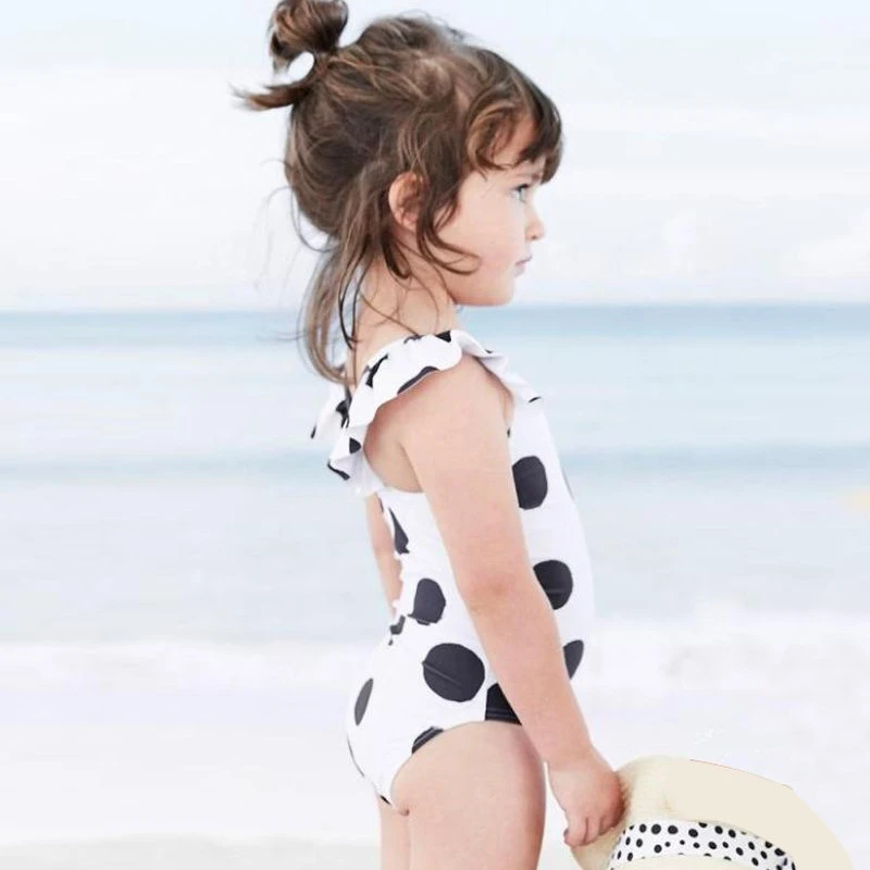 

New Model 1-8 year Kid Girls one piece Swimsuit Baby Swimwear White & Dot pattern Bathing Suit Swim Wear Swimming children suits